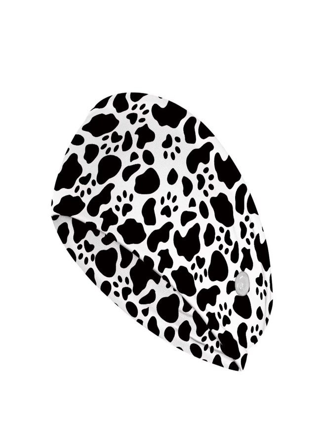 Babrukda Cow Print Paw Print Headbands for Women Men Headbands with Buttons for Mask Doctor Nurse Head Wrap Bandannas Elastic Hair Band Sport Yoga Non Slip Sweatband Turban Daily Headwear - Image 1